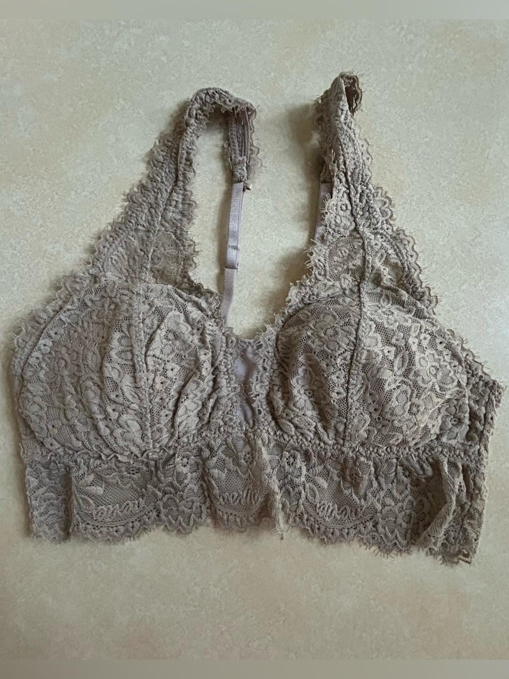aerie floral lace longline bralette taupe grey small